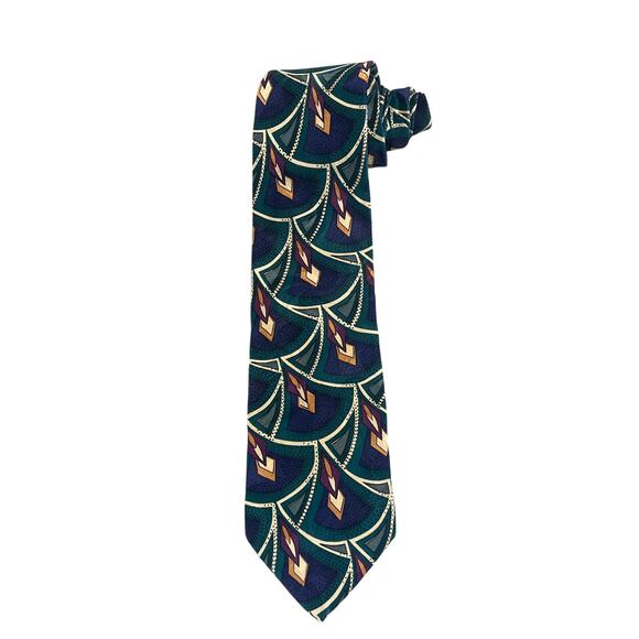 Robert Stock Blue Green Abstract Men’s Tie 55 in L 3.75 in W 100% Silk - Picture 1 of 6